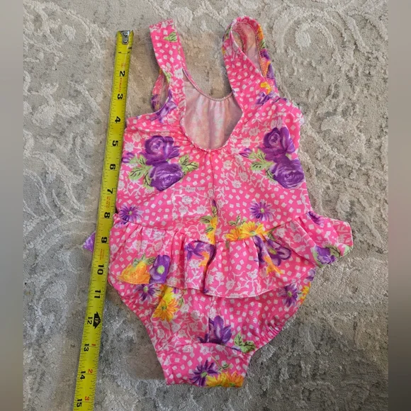 Vintage 1990s Candlesticks Funky Neon Floral Pink Swimwear - Picture 6 of 6